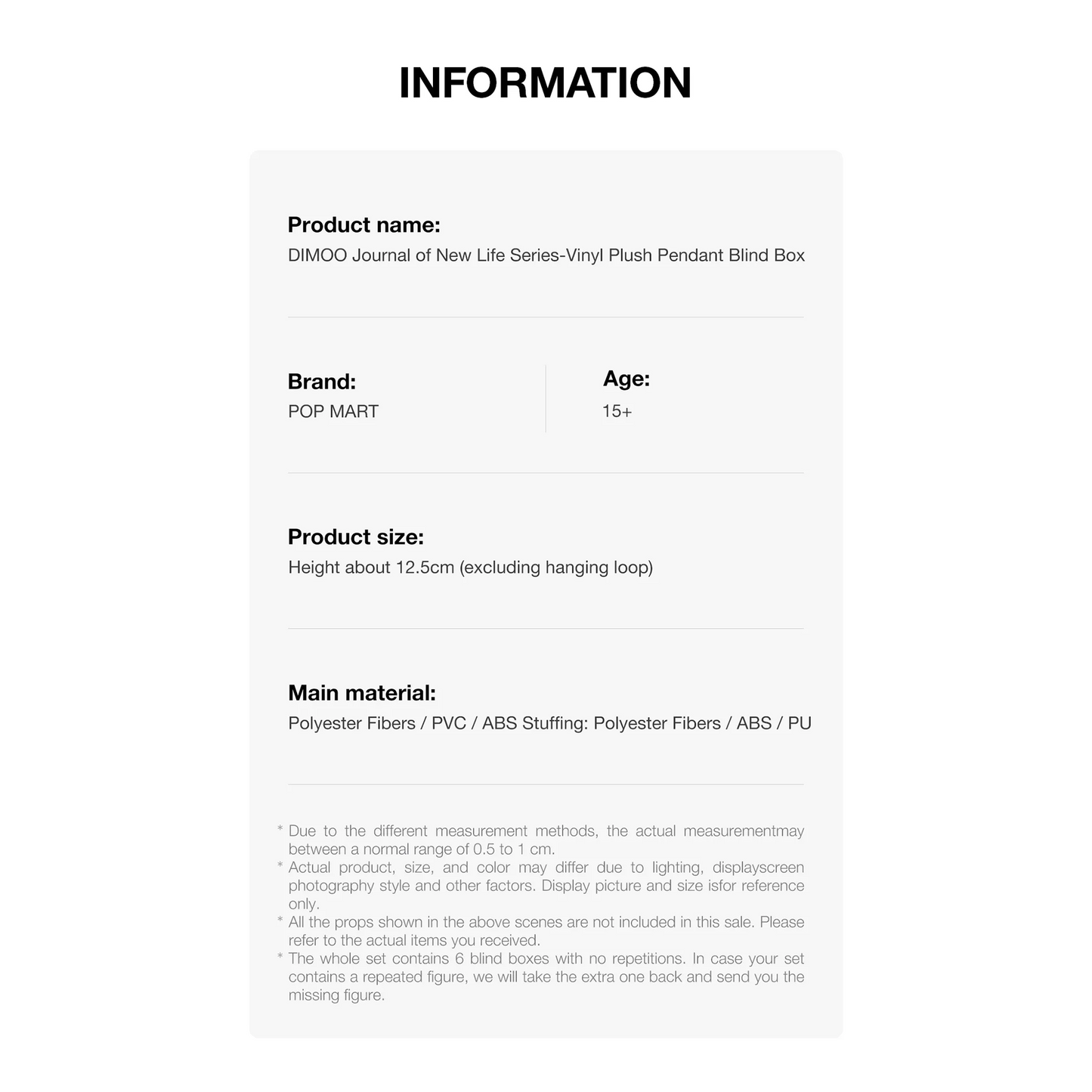 POP MART DIMOO Journal of New Life Series – Vinyl Plush Pendant Keychain Blind Box