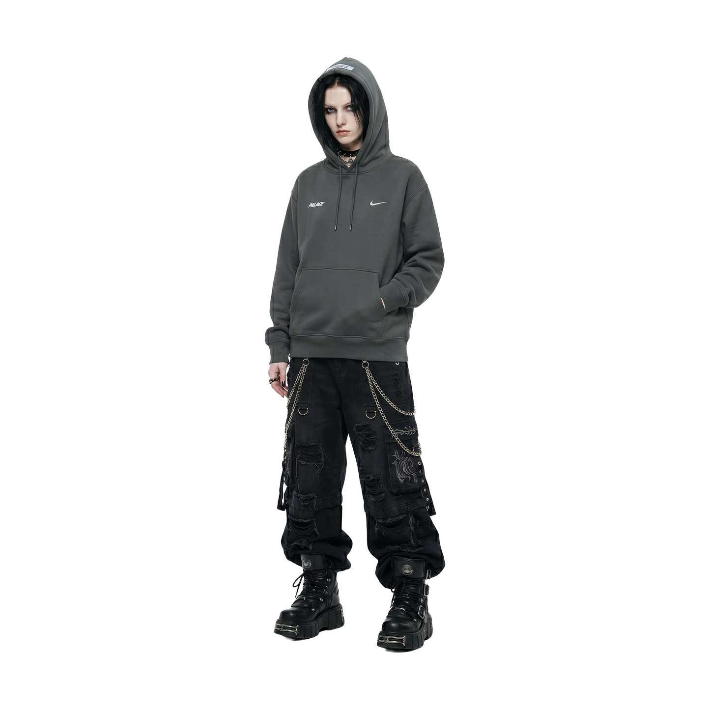 Palace x Nike Front Swoosh Hoodie Charcoal (SS26)