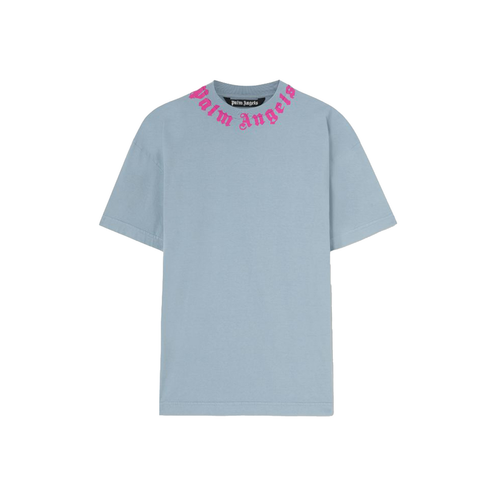 Palm Angels Neck Logo Tee Light Grey/Fuchsia (FW24)