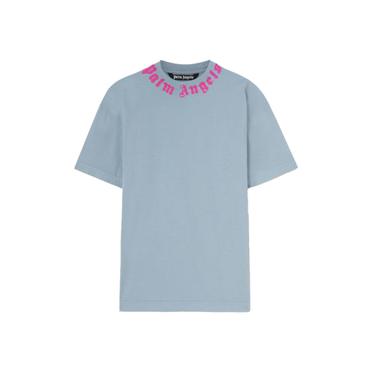 PALM ANGELS Neck Logo Tee Light Grey/Fuchsia (FW24)