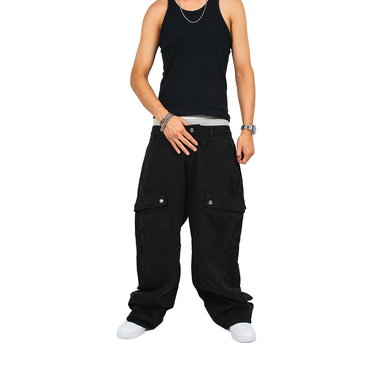 RAW/21 Distressed Cargo Pants Black (FW25)