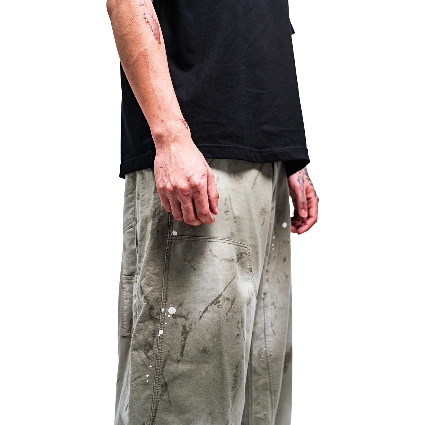 RAW/21 Paint Spatter Double Knee Jeans Light Olive (SS26)