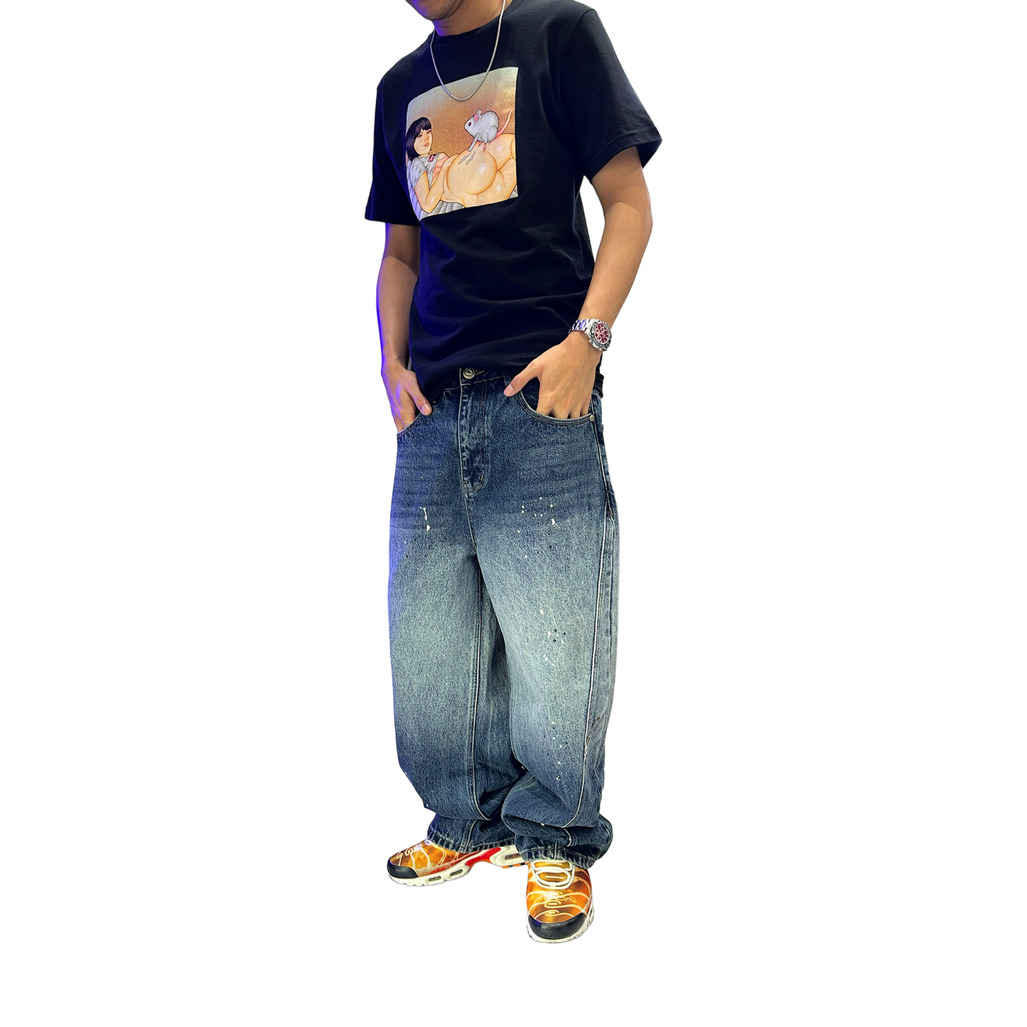 RAW/21 Spatter Baggy Denim Jeans Blue (FW25)