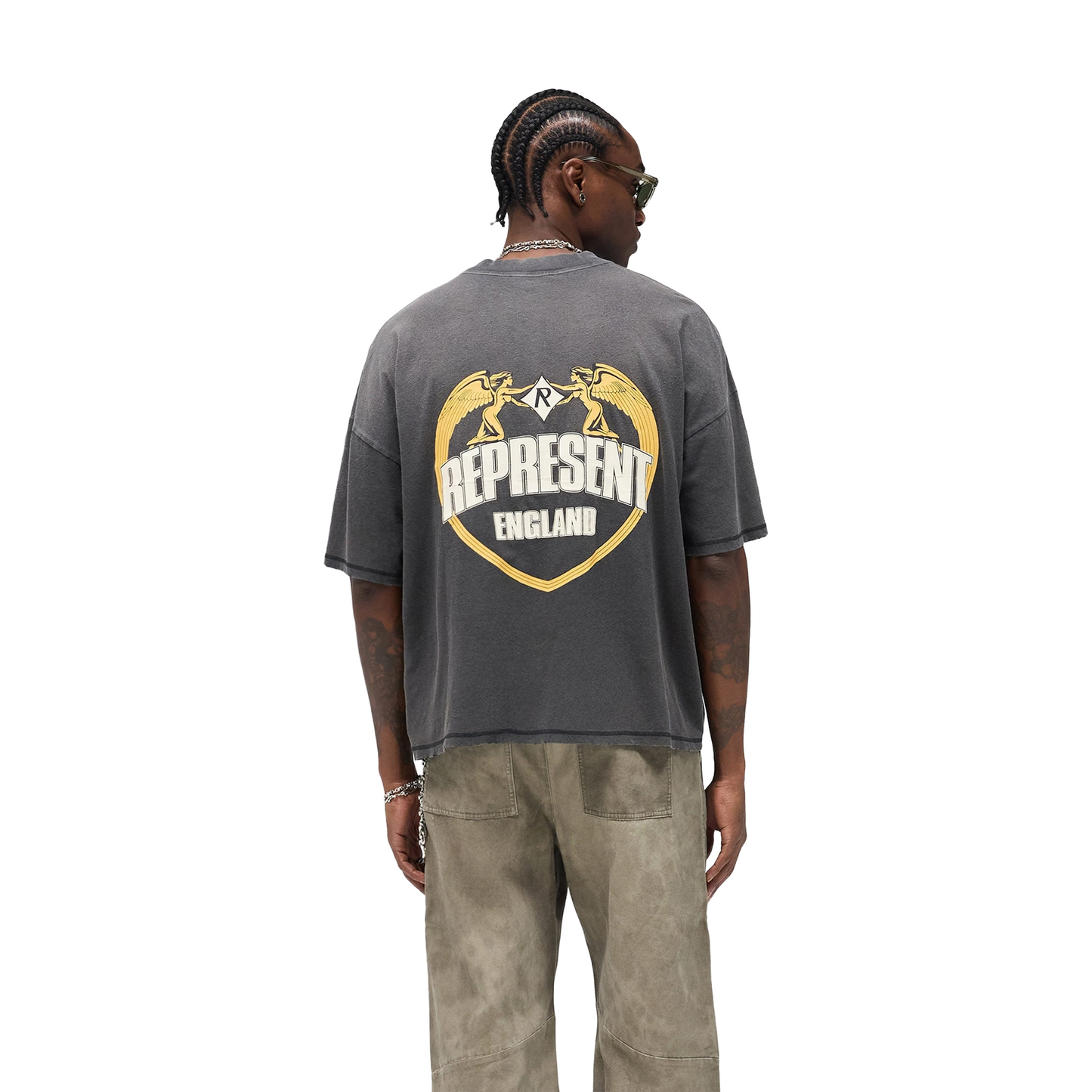 Represent Angel Border Tee Stained Black (FW25)