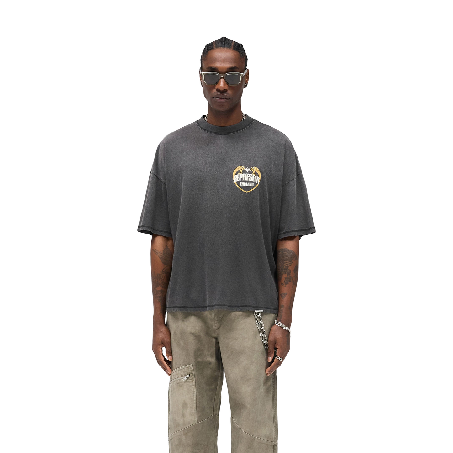 Represent Angel Border Tee Stained Black (FW25)