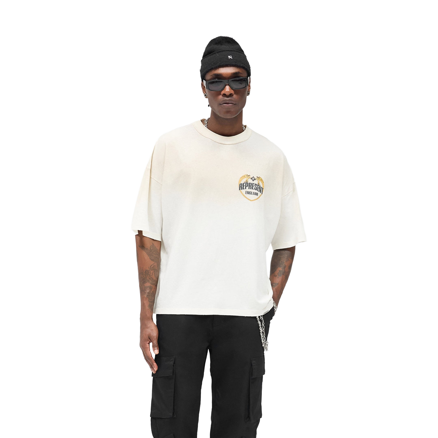 Represent Angel Border Tee Washed Ecru (FW25)