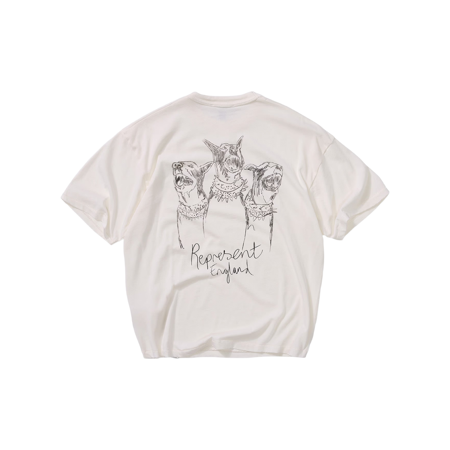 Represent Hand Drawn Thoroughbred Dogs Tee Flat White (FW25)