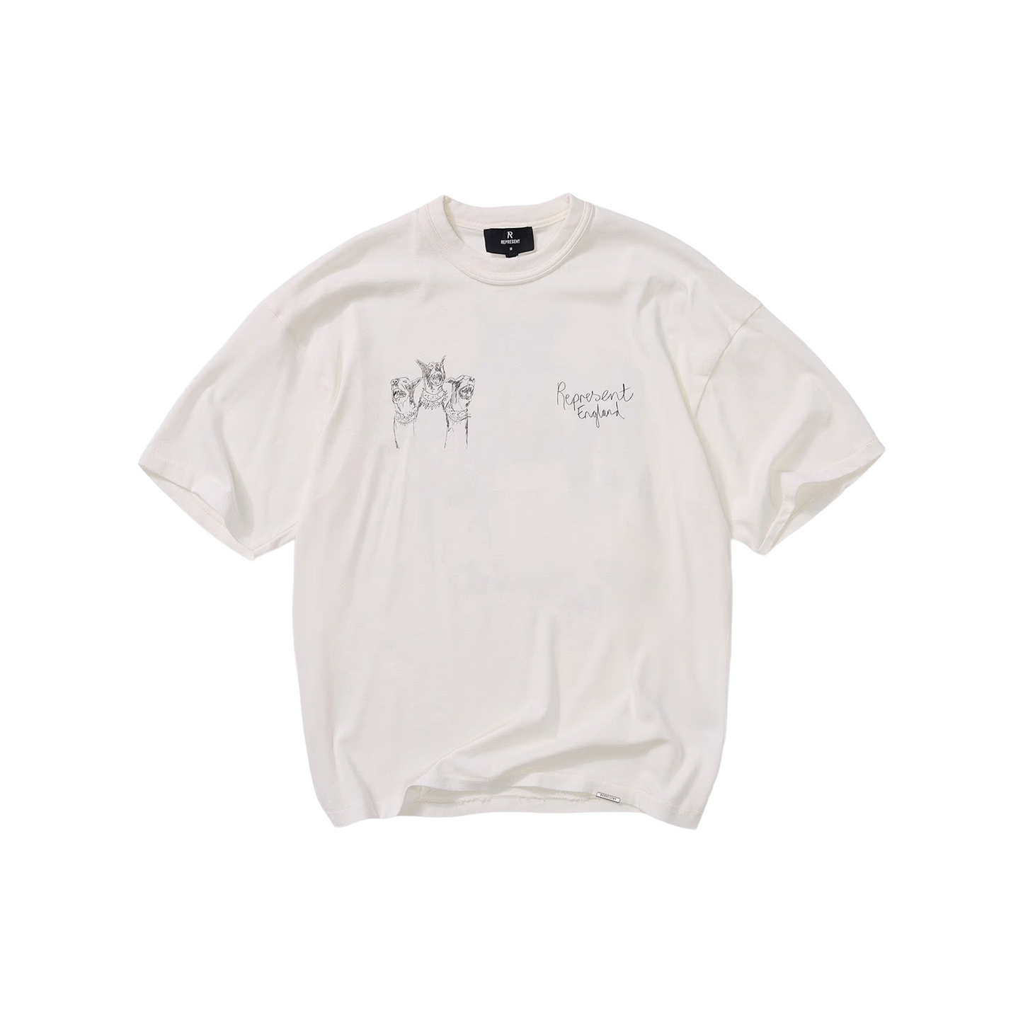 Represent Hand Drawn Thoroughbred Dogs Tee Flat White (FW25)