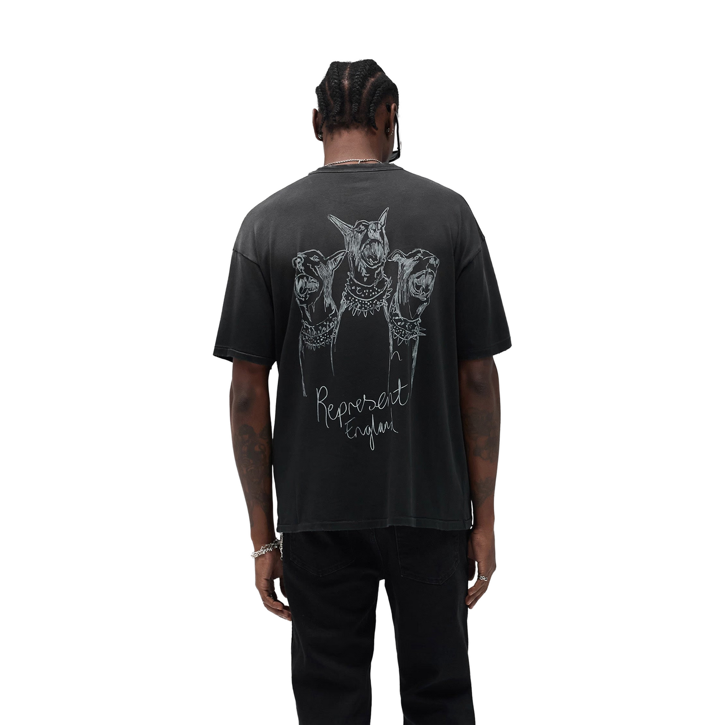 Represent Hand Drawn Thoroughbred Tee Aged Black (FW25)
