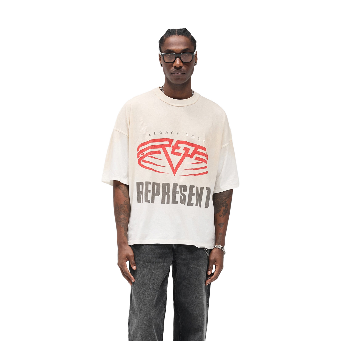 Represent Reversible Living Legacy Tour Tee Washed Ecru (FW25)