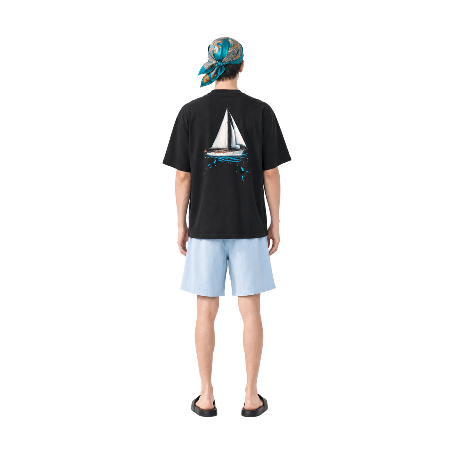 SLOWDOWN 3D Diver Embroidery Rhinestone Embellished Black Tee (SS26)