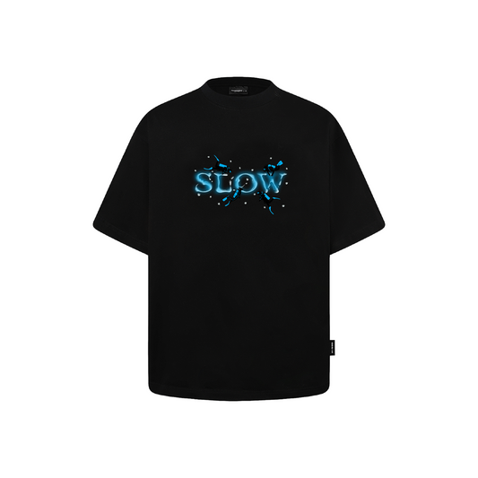 SLOWDOWN 3D Diver Embroidery Rhinestone Embellished Black Tee (SS26)