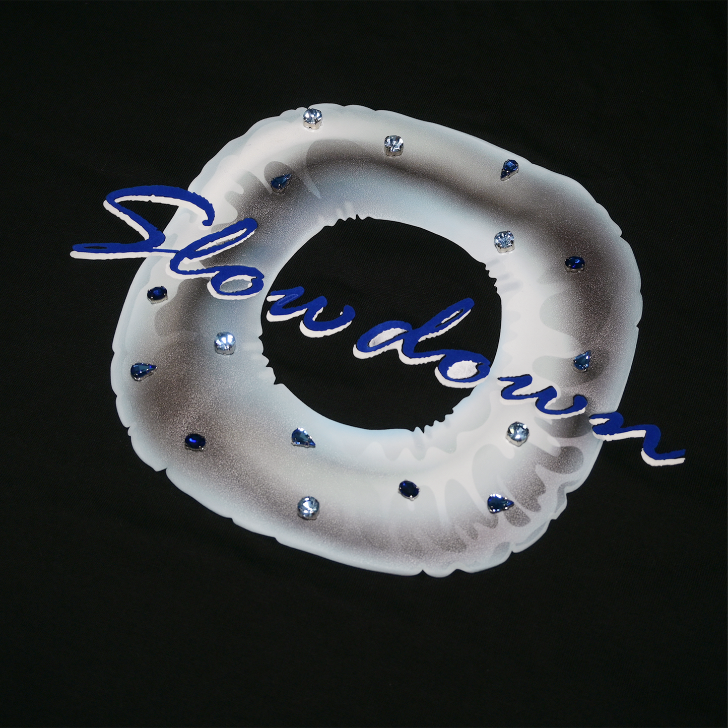SLOWDOWN 3D Rhinestone & Flocked Lifebuoy Black Tee (SS26)