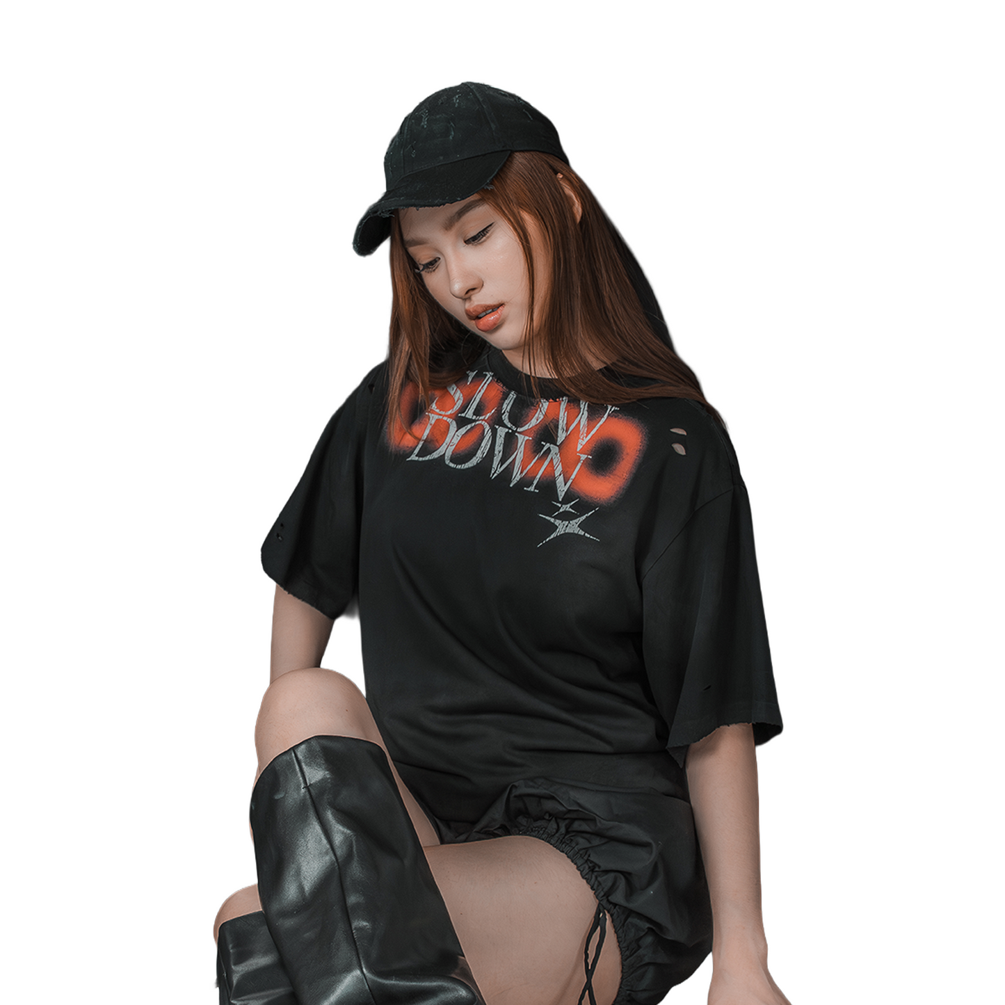 SLOWDOWN Baby Bib Distress Tee Black (SS25)