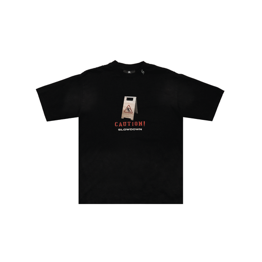 SLOWDOWN Caution Wet Floor Tee Black (SS25)