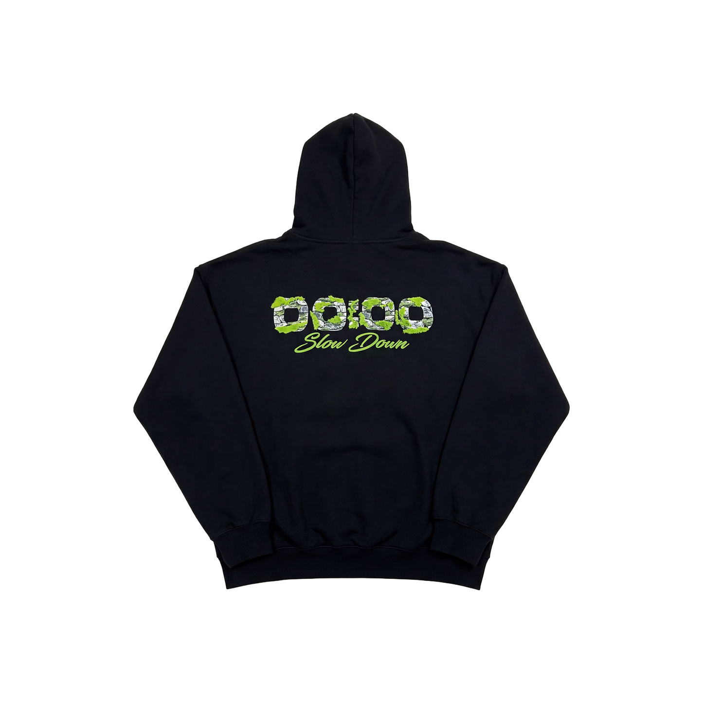 SLOWDOWN Light Moss Hoodie Hitam (SS26) - Edisi Istimewa