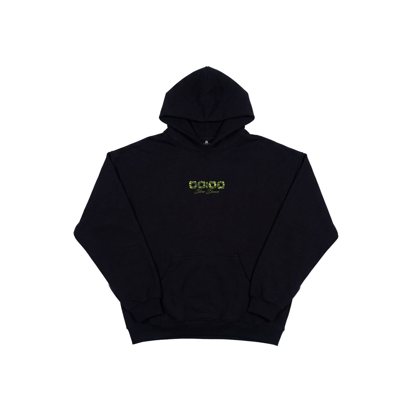 SLOWDOWN Light Moss Hoodie Hitam (SS26) - Edisi Istimewa
