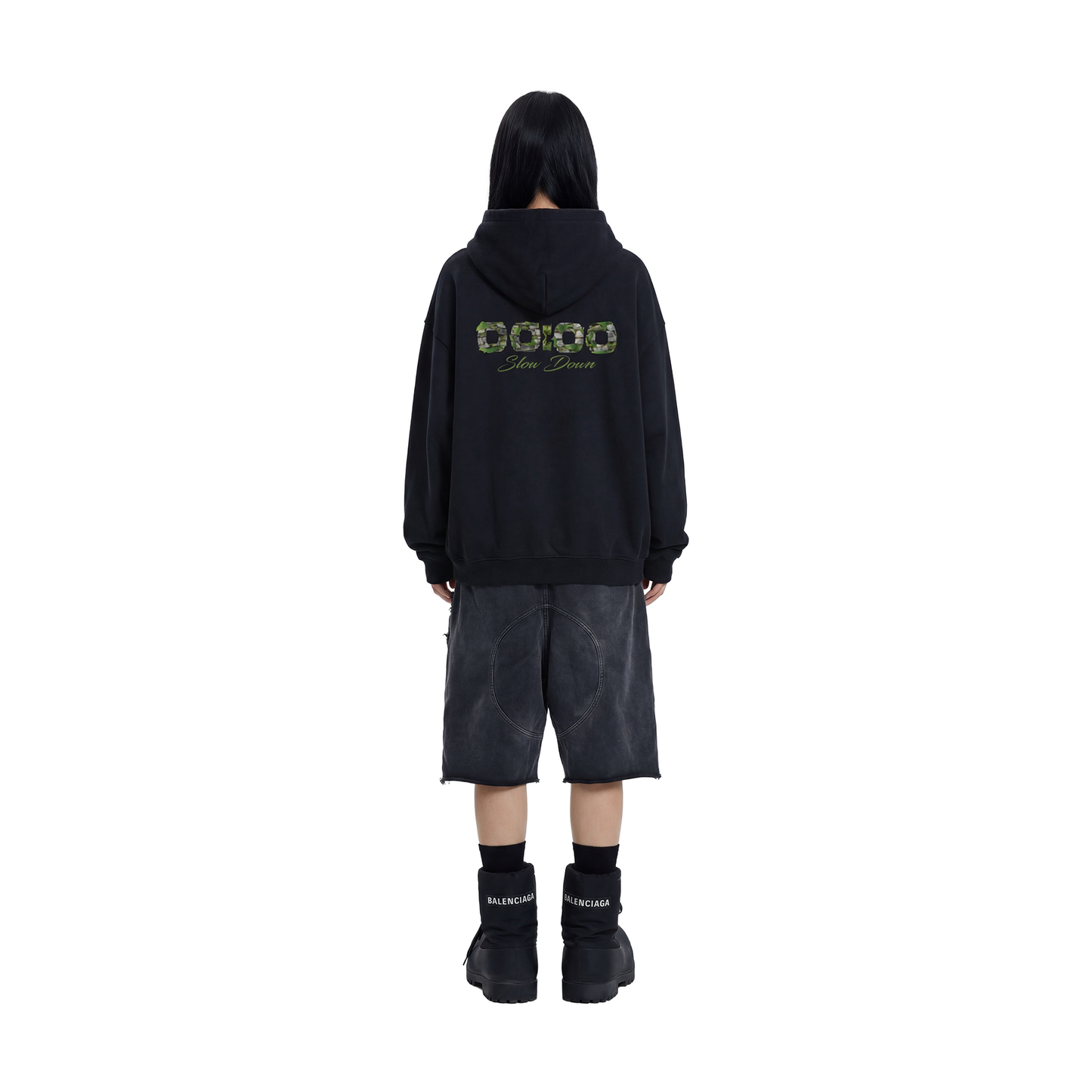 SLOWDOWN Light Moss Hoodie Hitam (SS26) - Edisi Istimewa