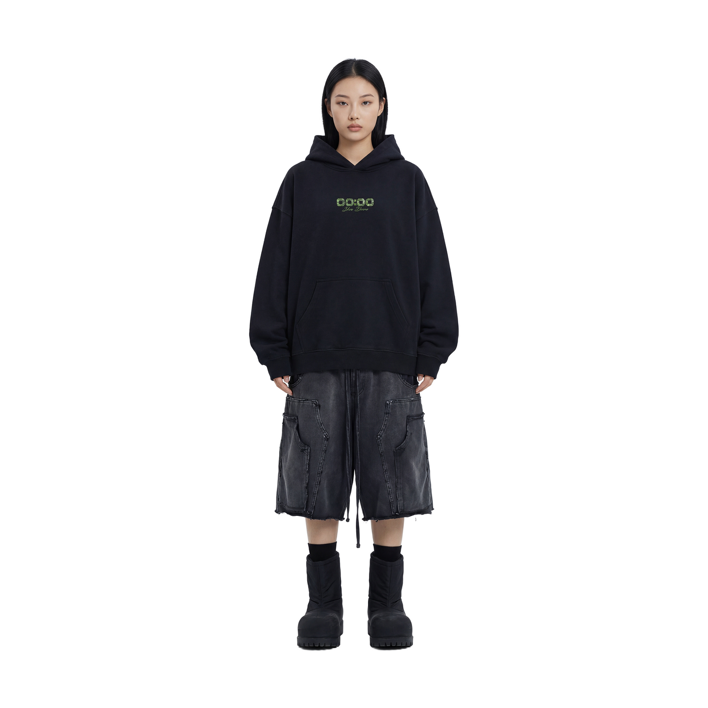SLOWDOWN Light Moss Hoodie Hitam (SS26) - Edisi Istimewa