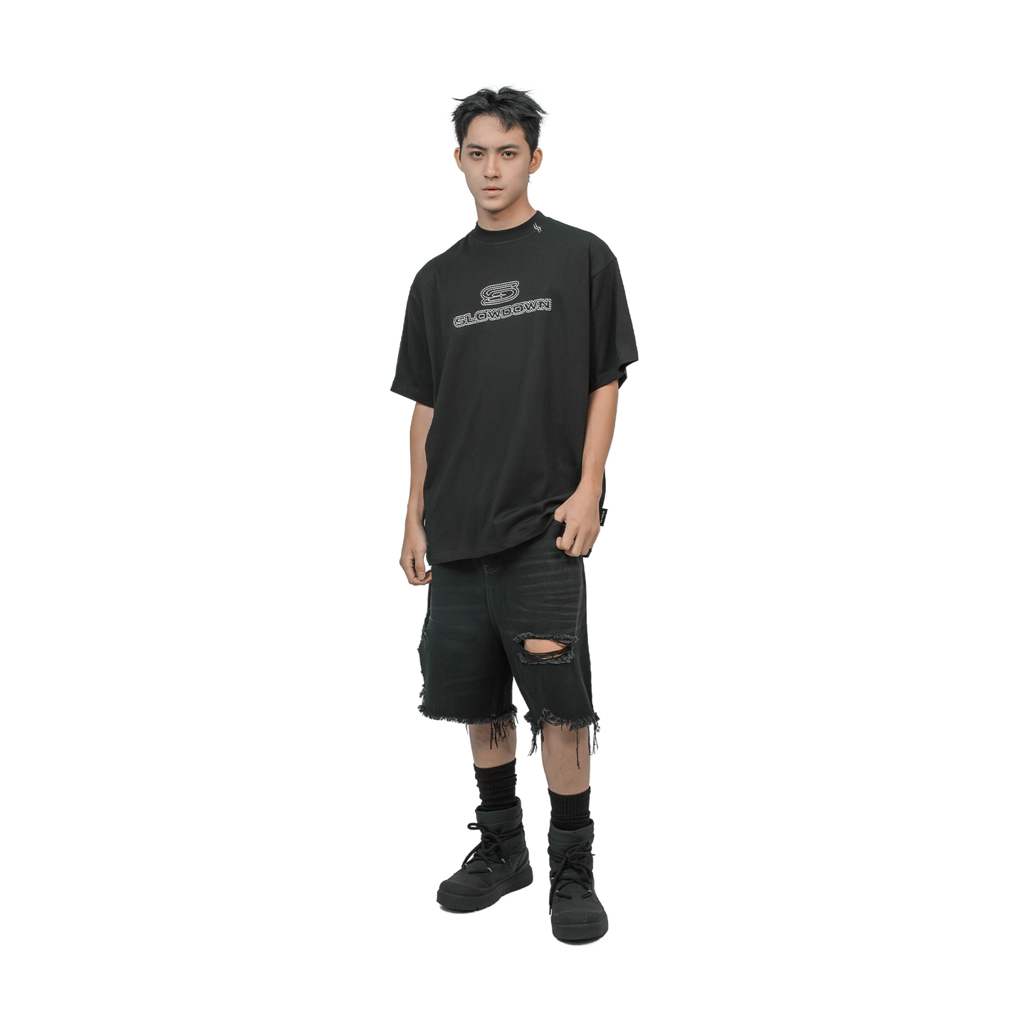 SLOWDOWN Line Embroidered Tee Black (FW25)