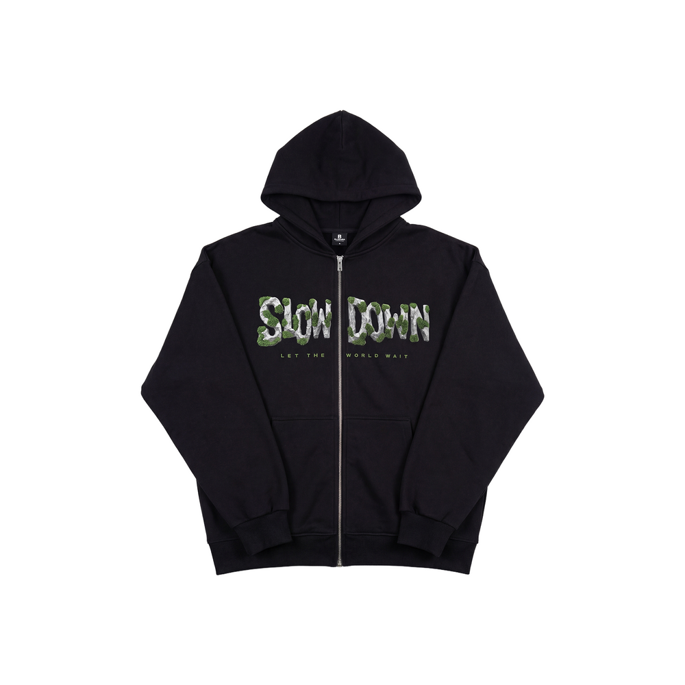 SLOWDOWN Moss Zip Up Hoodie Black (SS26) - Secret Edition