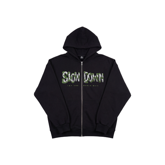 SLOWDOWN Moss Zip Up Hoodie Black (SS26) - Secret Edition