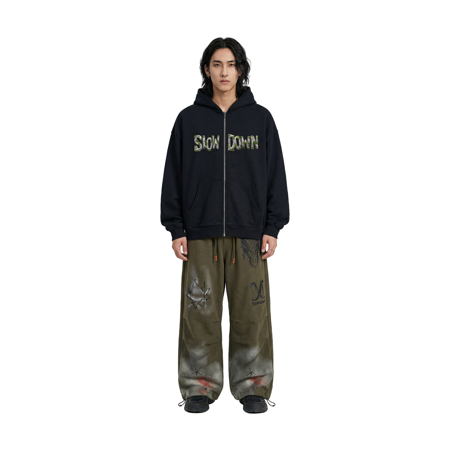 SLOWDOWN Moss Zip Up Hoodie Black (SS26) - Secret Edition