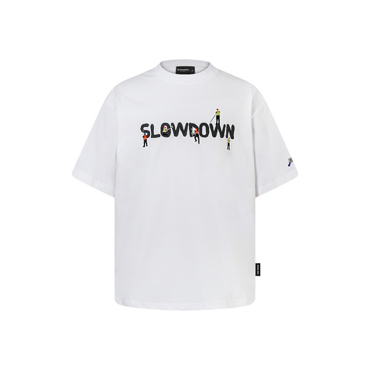 SLOWDOWN Painter Inspired 3D Puff Embroidery Tee White (SS26)