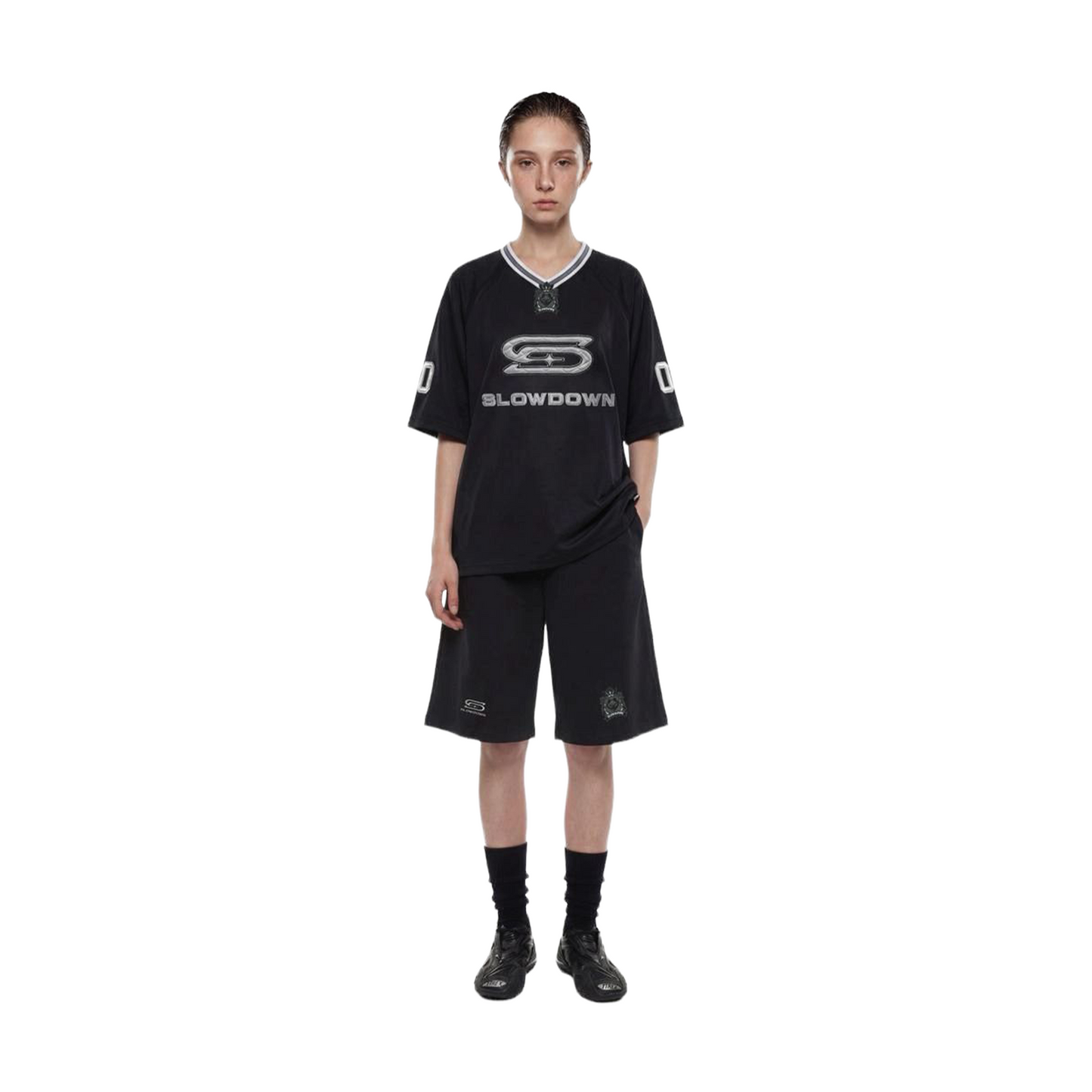 SLOWDOWN Time Out SD Logo Embroidery Sweatshort Black (SS26)