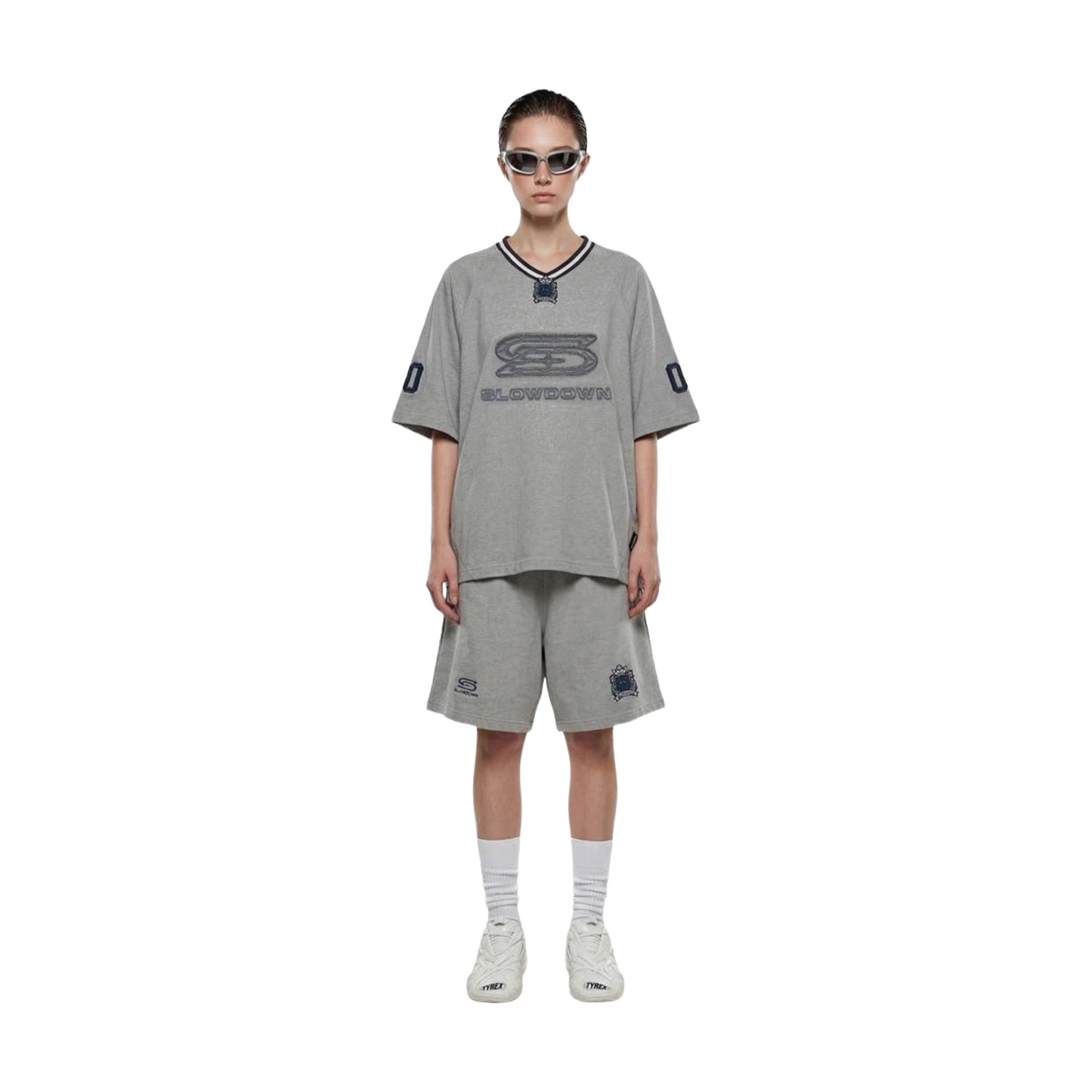 SLOWDOWN Time Out SD Logo Embroidery Sweatshort Light Grey (SS26)