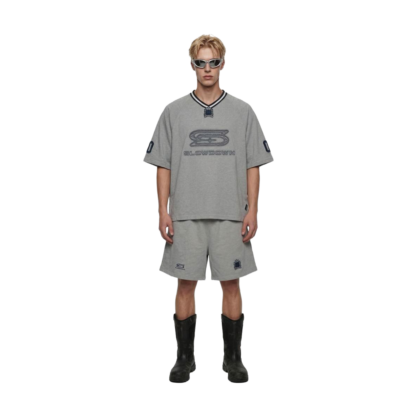 SLOWDOWN Time Out SD Quilted V-Neck Jersey Light Grey (SS26)
