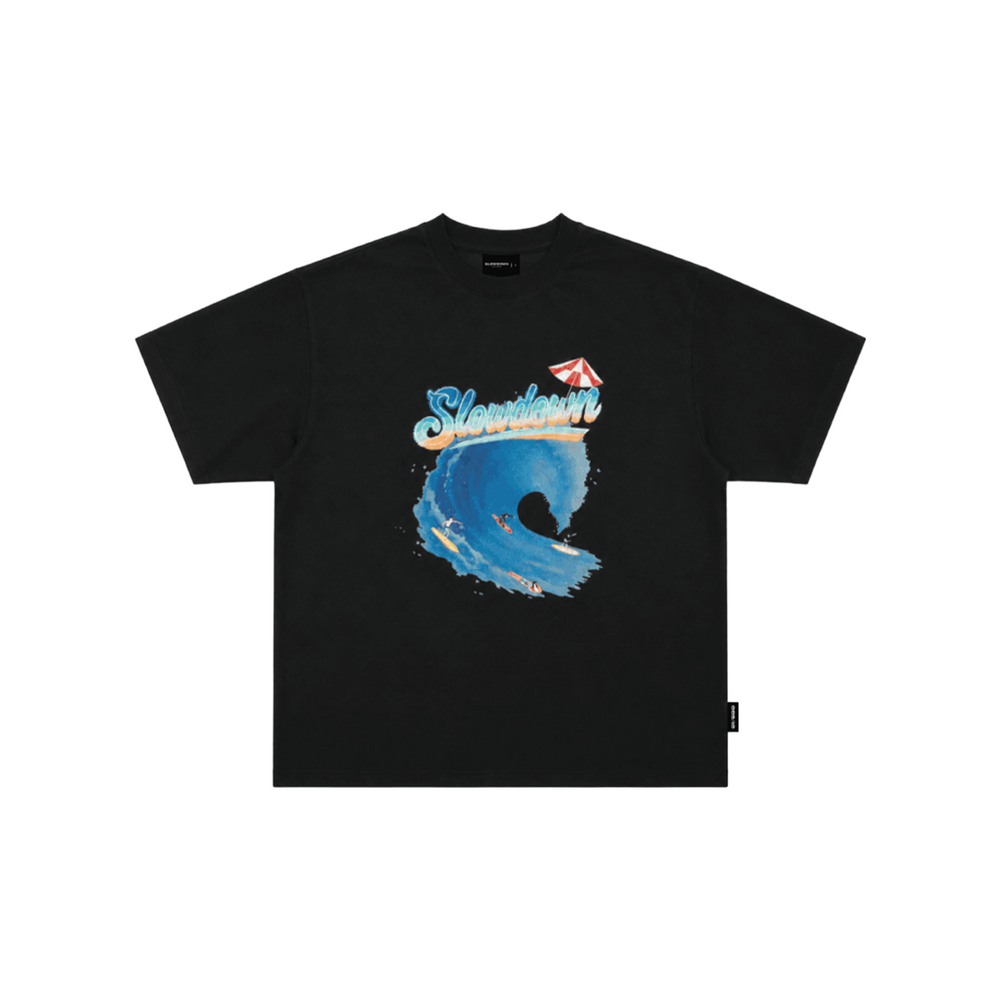 SLOWDOWN Sea Surfing Towel Embroidery Tee Black (SS26)