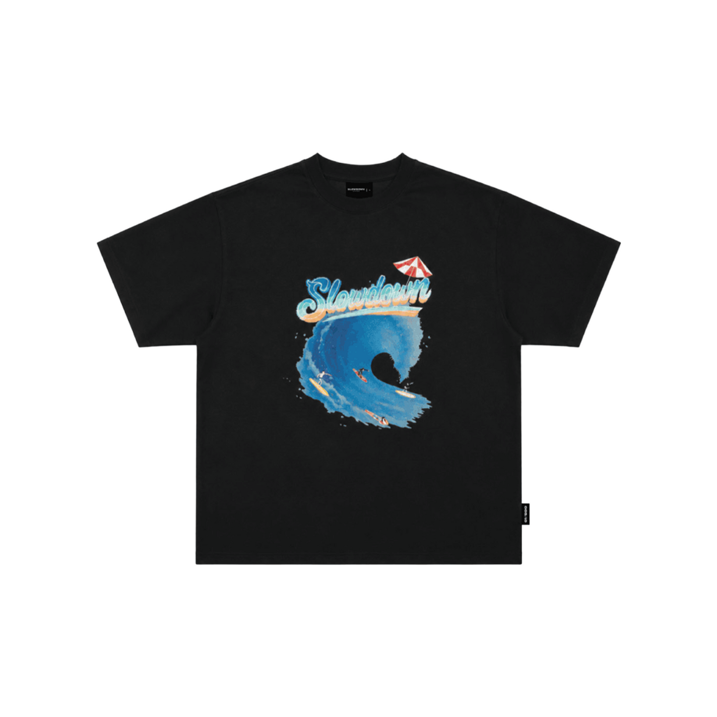 SLOWDOWN Sea Surfing Towel Embroidery Tee Black (SS26)