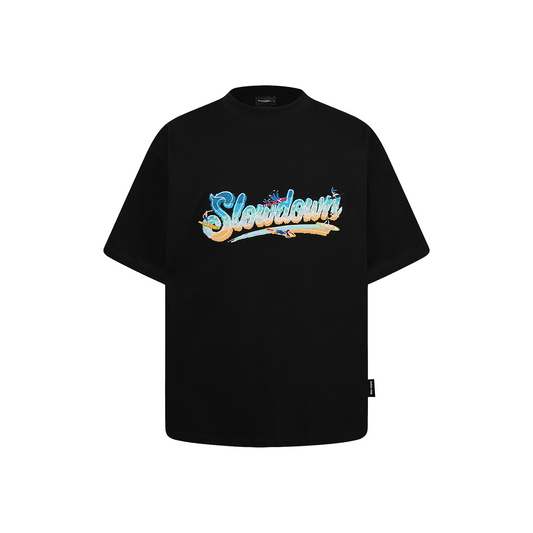 SLOWDOWN Surfing Towel Embroidery Tee Black (SS26)