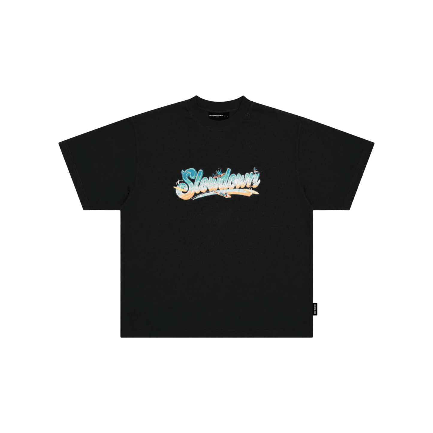 SLOWDOWN Surfing Towel Embroidery Tee Black (SS26)