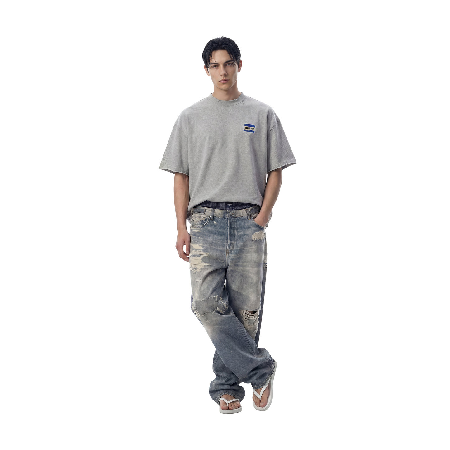 SLOWDOWN Transparent Tape Basic Grey Tee (SS26)