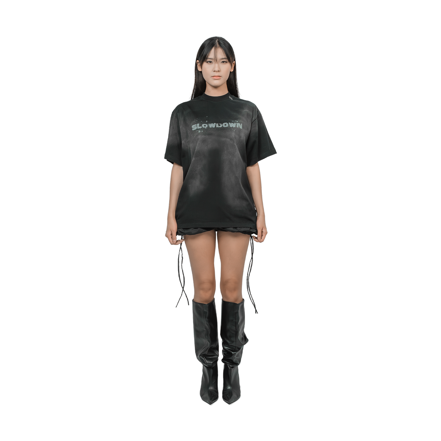 SLOWDOWN Washed Ink Splash Tee Black (FW25)