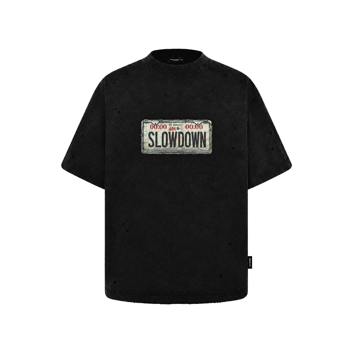 SLOWDOWN Car Plate Washed Tee Black (FW26)