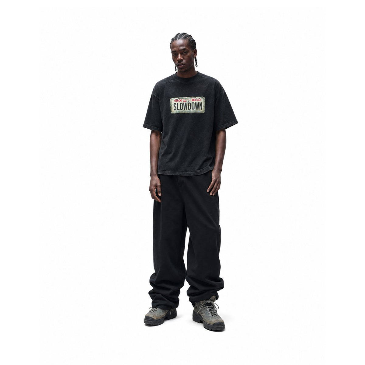 SLOWDOWN Car Plate Washed Tee Black (FW26)