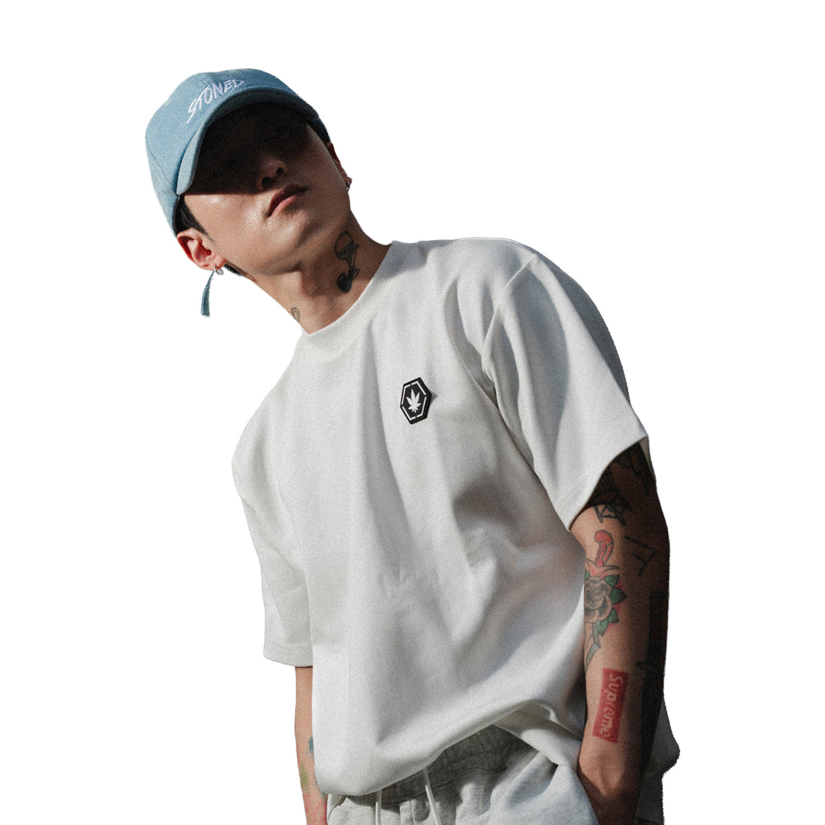 Stoned & Co ® Stoned Basic : Hexagon Patch Tee White (FW26)