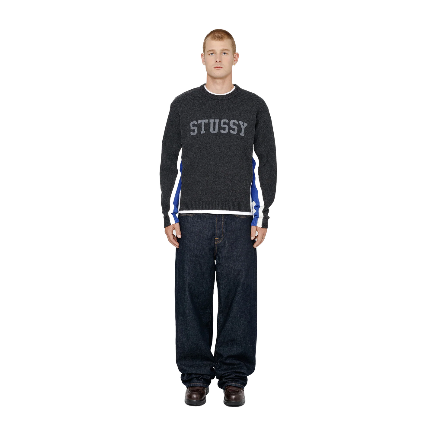 Stussy Contrast Stripe Crewneck Sweater Charcoal (FW24)