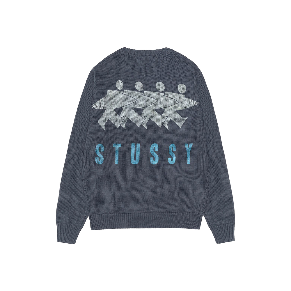 Stussy Surfman Icon Cotton Linen Crewneck Sweater Dusty Blue (FW24)