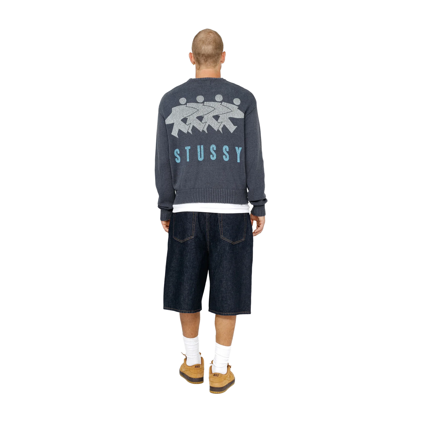 Stussy Surfman Icon Cotton Linen Crewneck Sweater Dusty Blue (FW24)