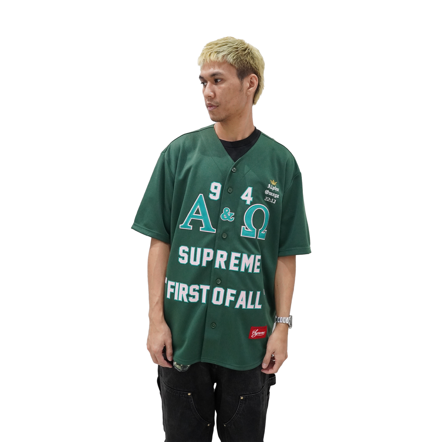 Supreme Alpha Omega Baseball Jersey Green (FW24)