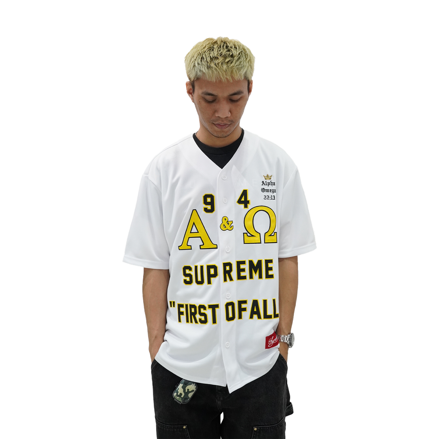 Supreme Alpha Omega Baseball Jersey White (FW24)