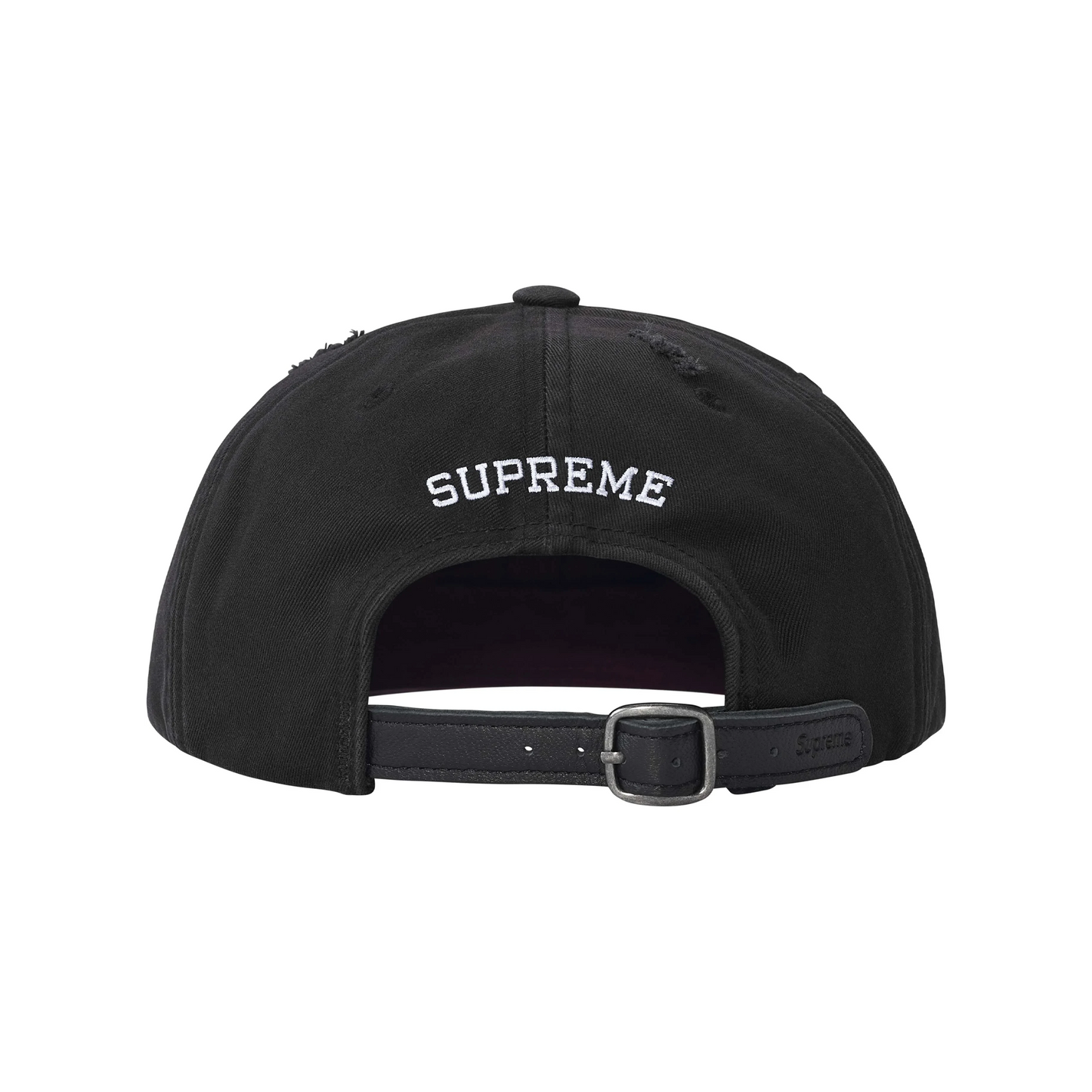 Supreme Distressed Script 6-Panel Cap Black (FW25) – STEALPLUG KL Supreme Distressed Script 6-Panel Cap Black (FW25) – STEALPLUG KL