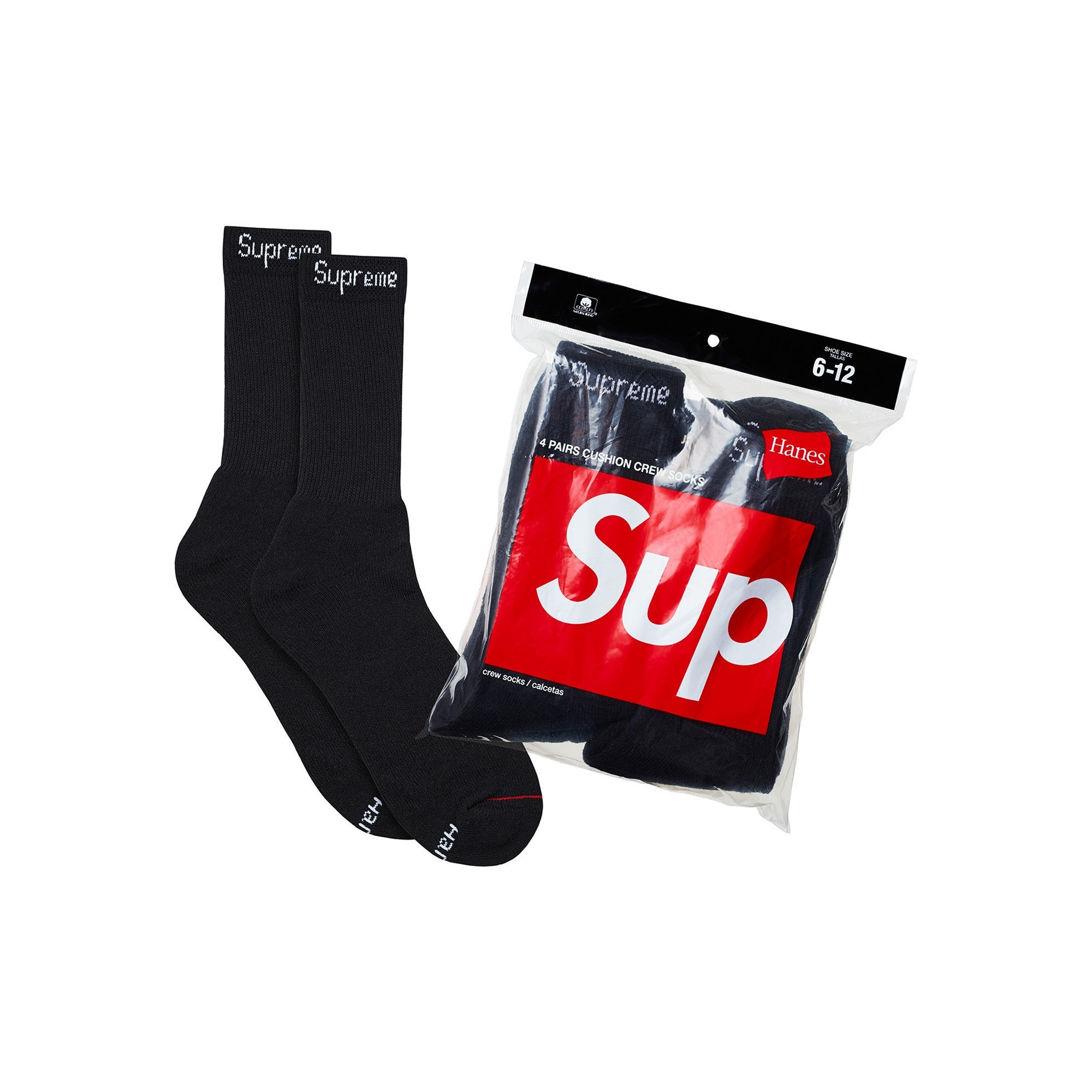 Supreme Hanes Crew Socks 4 Pack Black (SS24)