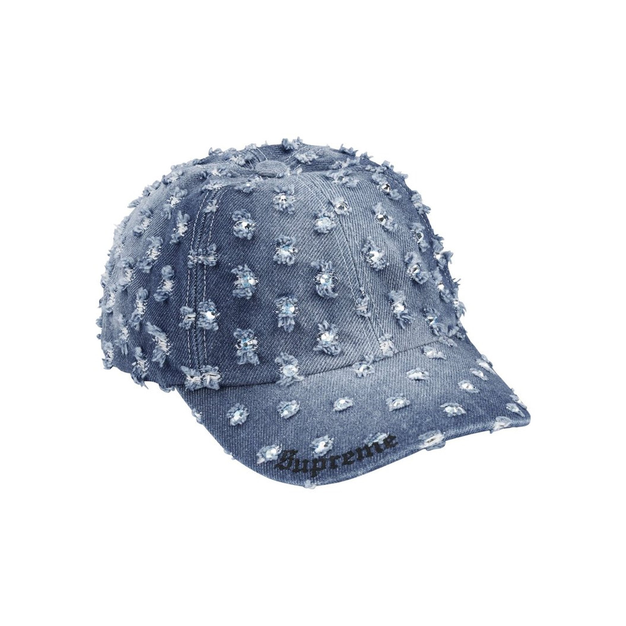 Supreme Hole Punch Rhinestone Denim 6-Panel Cap Washed Indigo