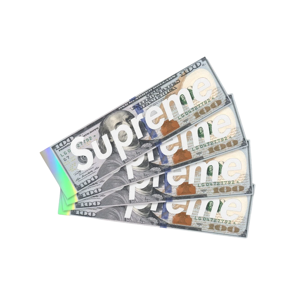 Supreme Money Box Logo Holographic Benjamin Franklin $100 Dollar Bill Sticker (FW25)
