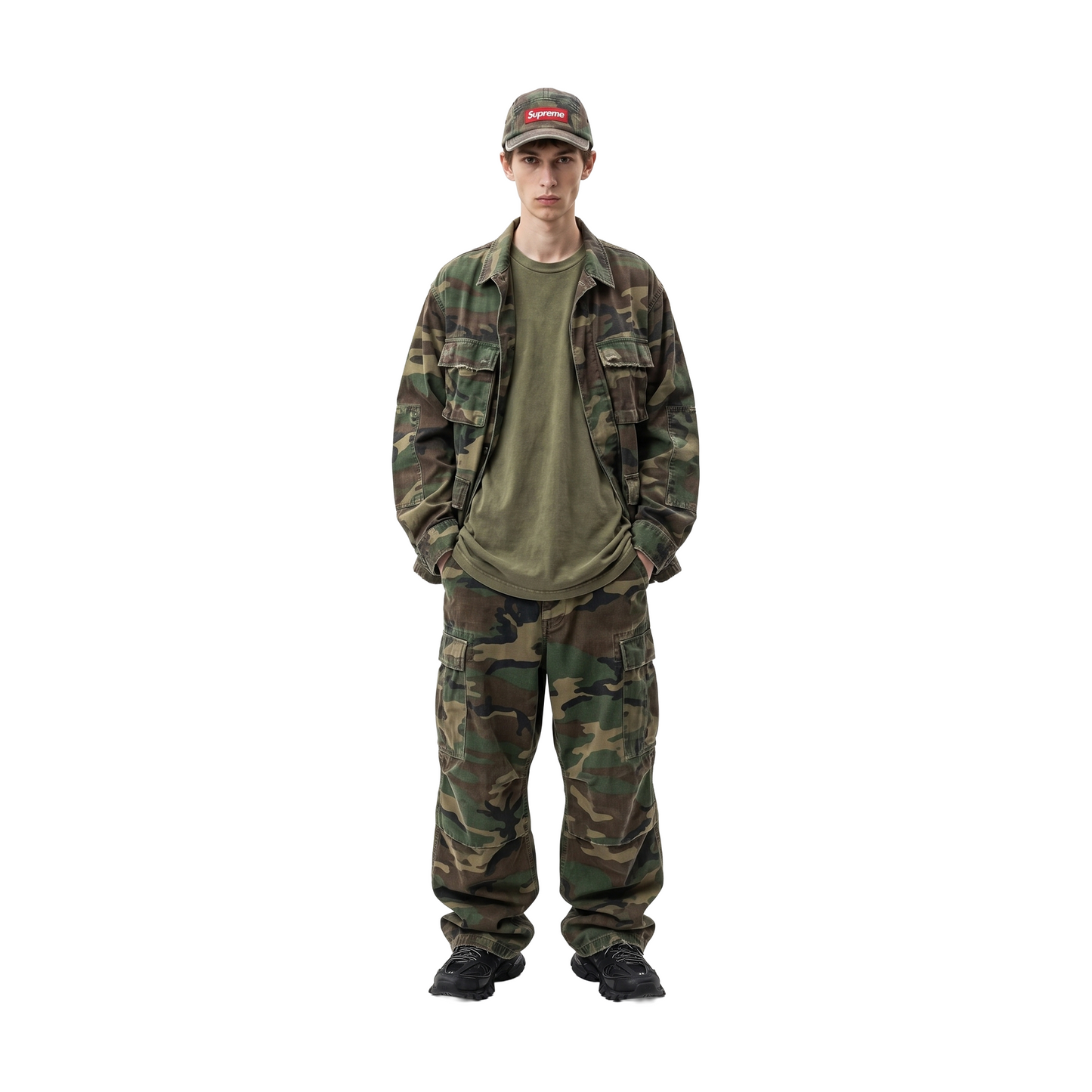 Supreme Overdysed Camp Cap Woodland Camo (SS26)